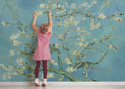 3D Chinese Spring Branch Peach Blossom Blue Background Wall Mural Wallpaper GD 4047- Jess Art Decoration