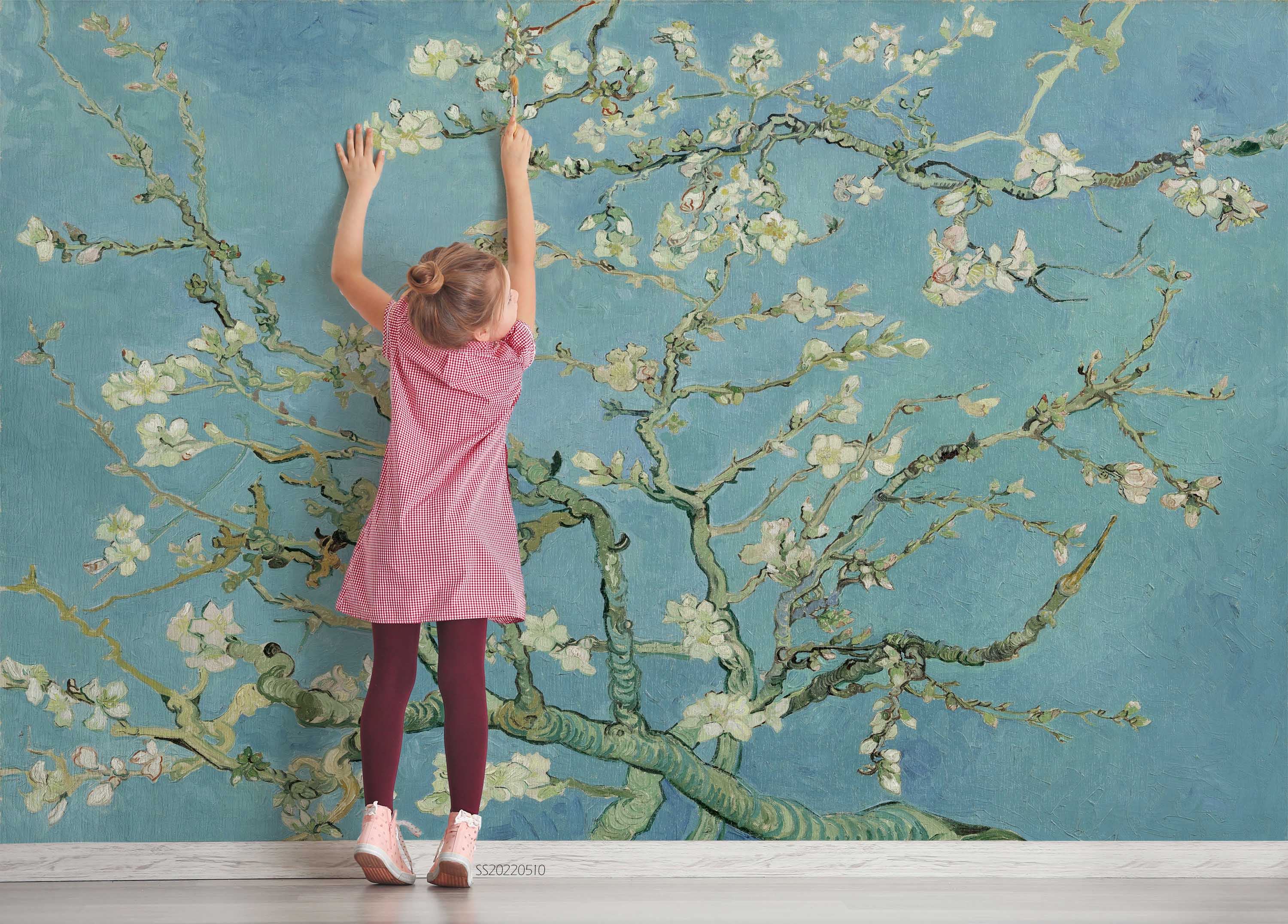 3D Chinese Spring Branch Peach Blossom Blue Background Wall Mural Wallpaper GD 4047- Jess Art Decoration