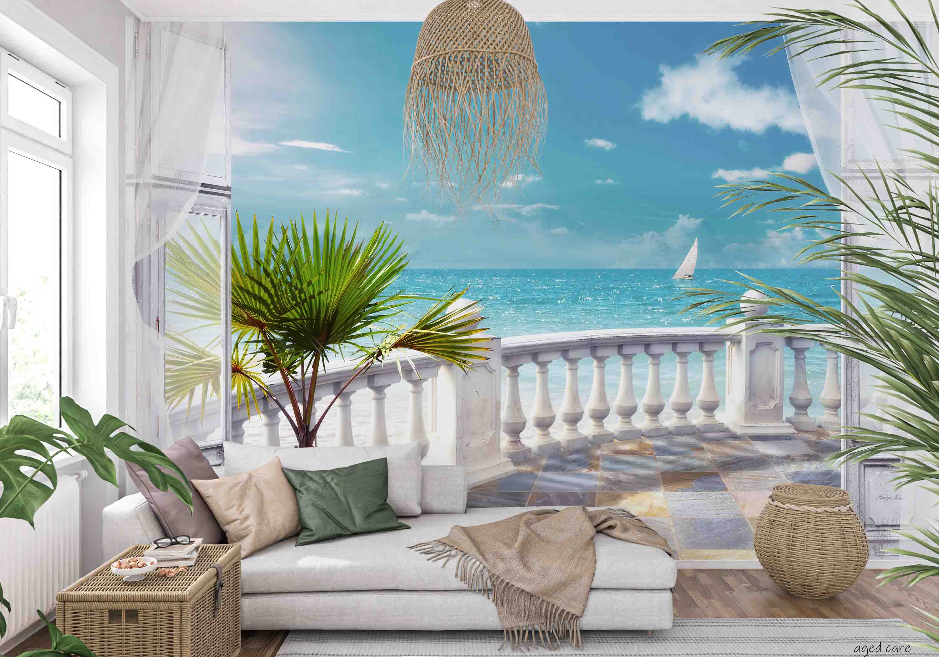 3D Aged Care Retirement Home Gerocomium Rest Home Sea Scenery Wall Mural Wallpaper 15