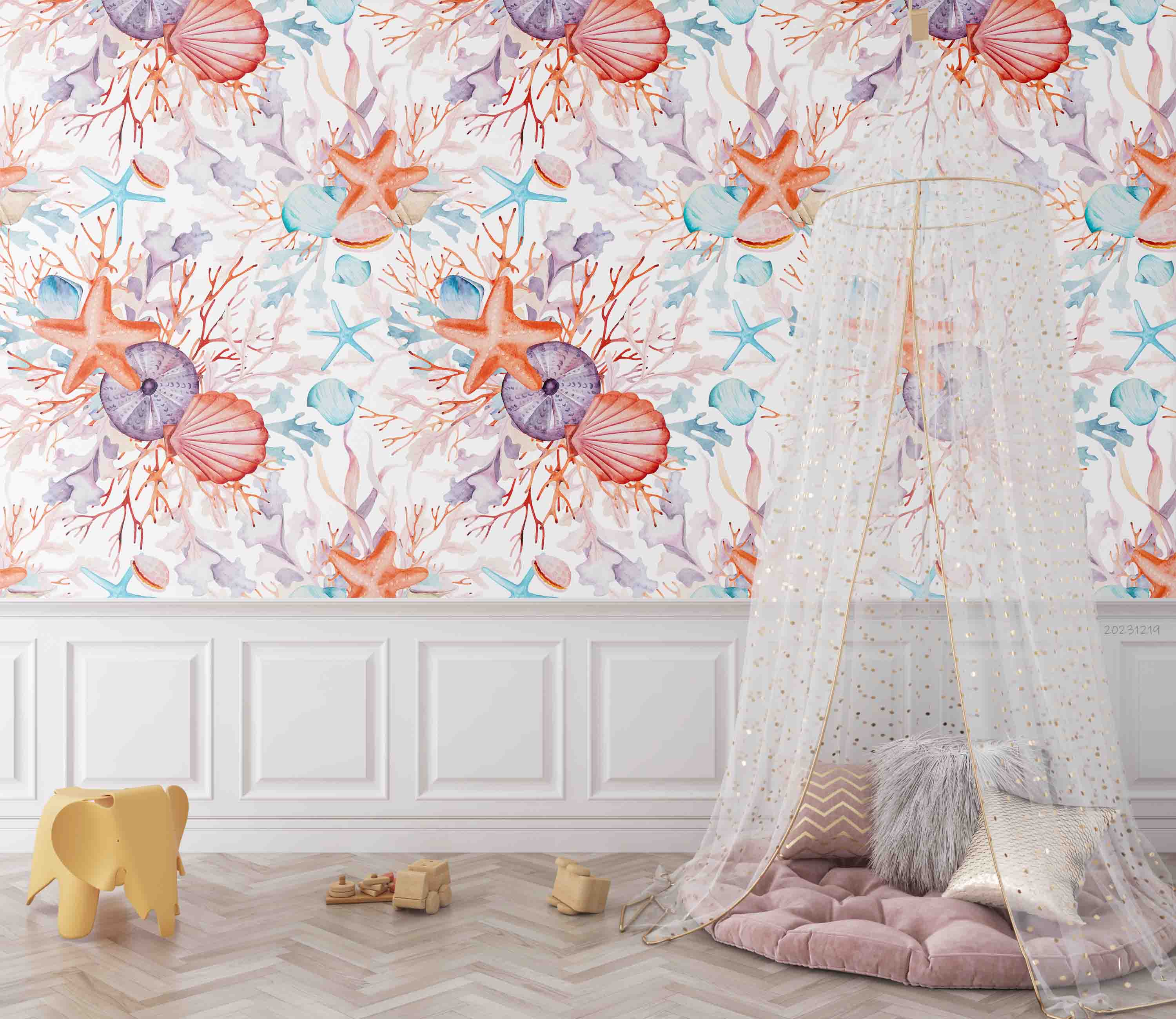 3D Animal Starfish Conch Coral Fish Sea Wall Mural Wallpaper YXL 61