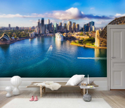 3D City Lake Architecture city skyline lake landscape wall mural wallpaper for office - view 2