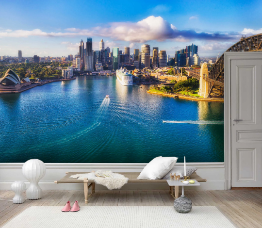 3D City Lake Architecture city skyline lake landscape wall mural wallpaper for office - view 2