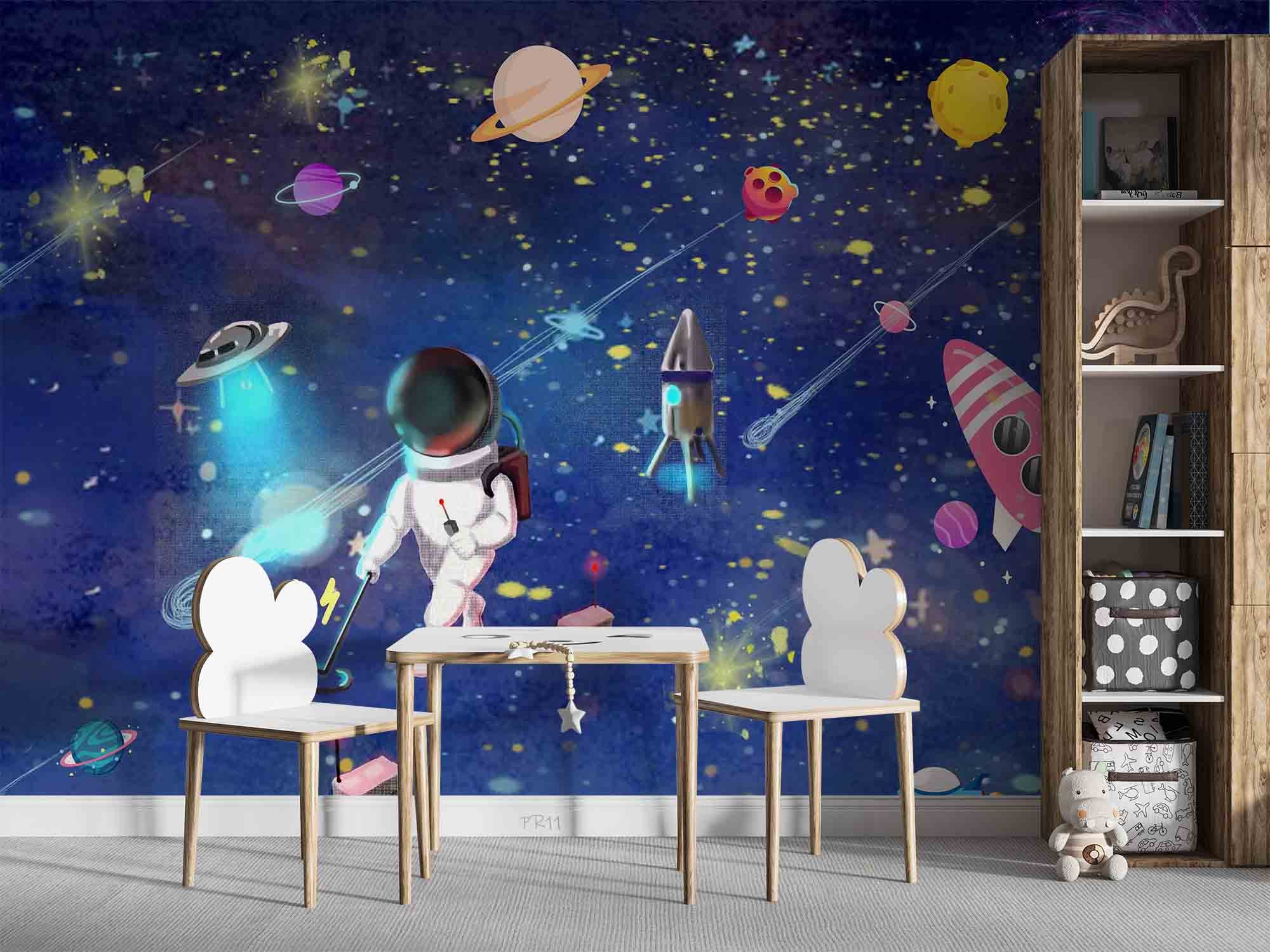 3D Astronaut Space Adventure astronaut space adventure scene wall mural wallpaper for kids room - view 2