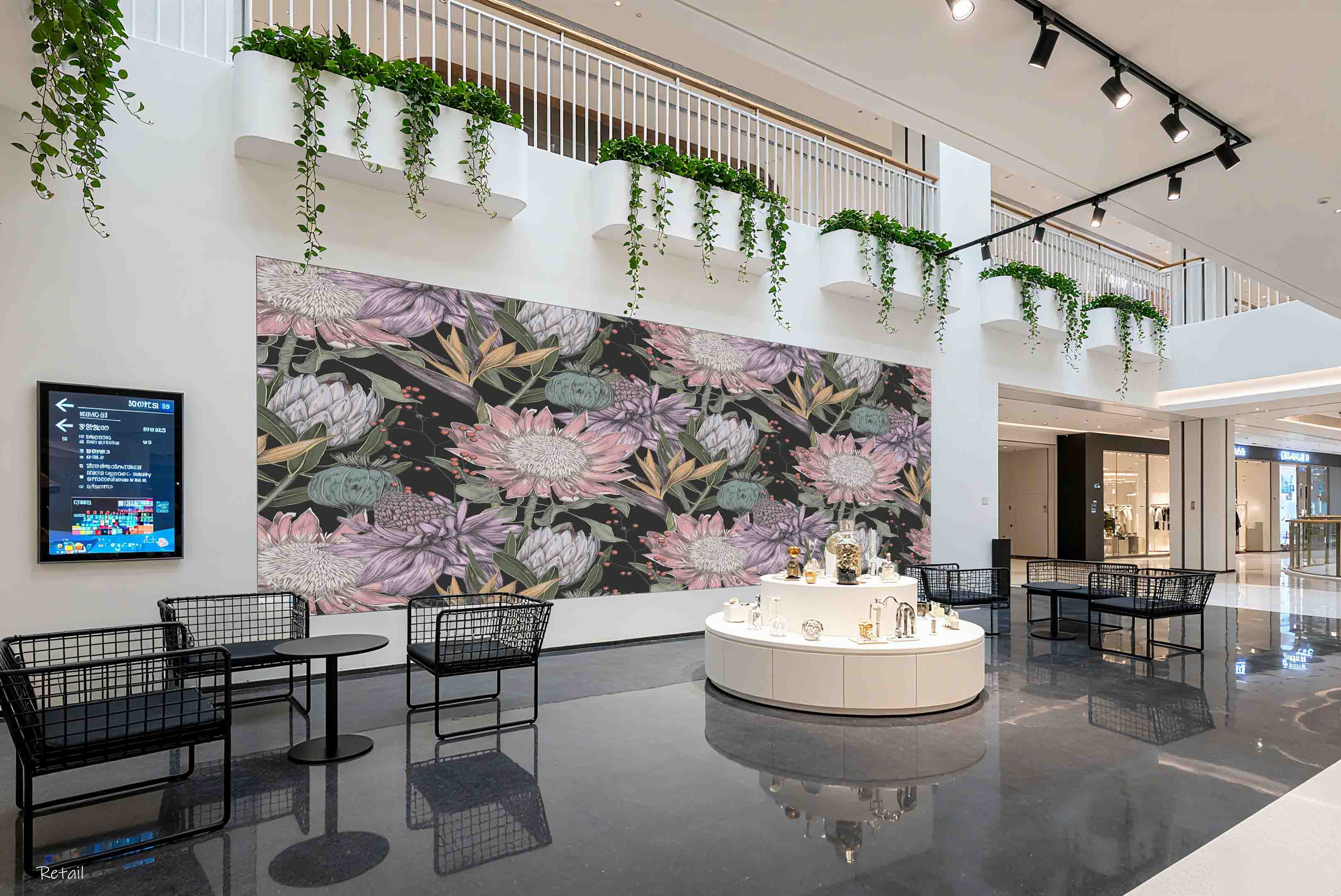 3D Retail Shop Store Market Trade Floral Pattern Wall Mural Wallpaper 2