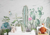 3D Watercolor Cactus Floral Butterfly Wall Mural Wallpaper GD 4962- Jess Art Decoration