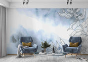3D Watercolor Blue Floral Leaf Pattern Wallpaper Wall Mural Wall Decor Wall Art Wall Sticker Remoable Wallpaper LQH 7