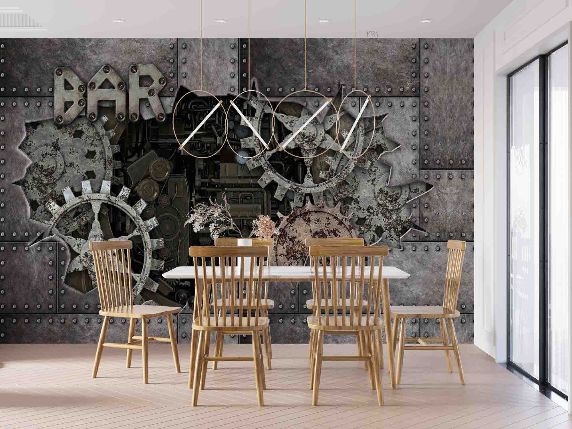 3D Lndustrial Gear Iron Plate Rectangle Wall Mural Wallpaper YXL 2701