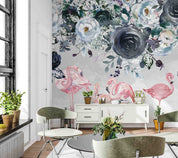 3D Black Rose Pink Flamingo Wall Mural Wallpaper 423