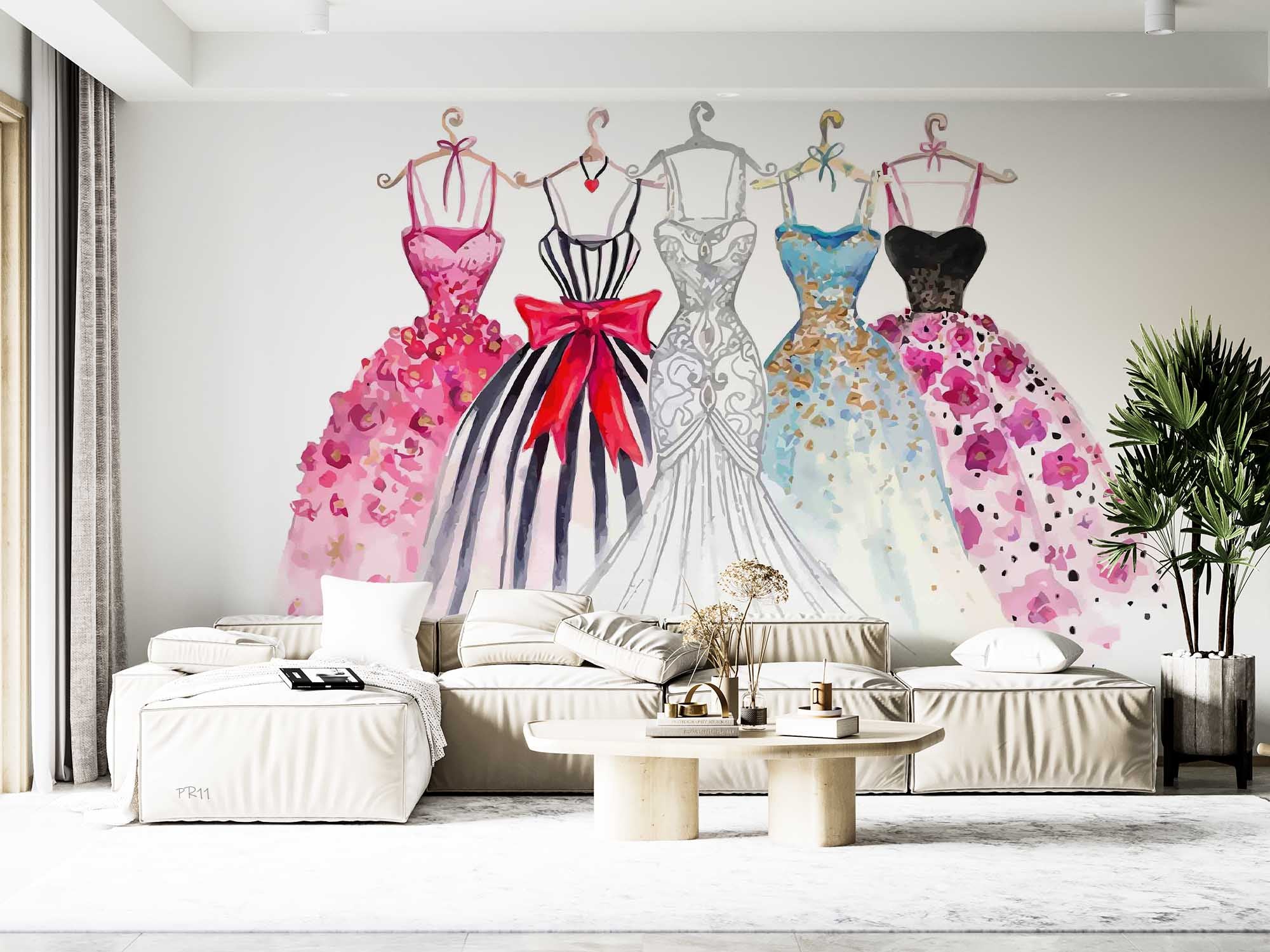 3D Watercolor Fashion Dress Illustration Wall Mural Wallpaper GD 4876- Jess Art Decoration