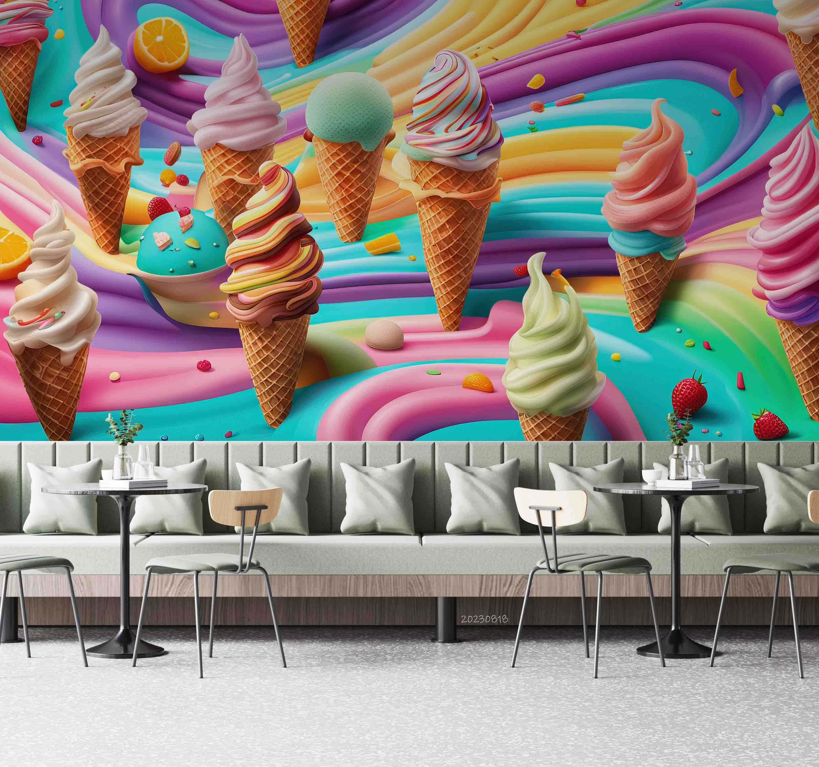 3D Ice Cream Chocolate Spread Ripple Wall Mural Wallpaper YXL 2337