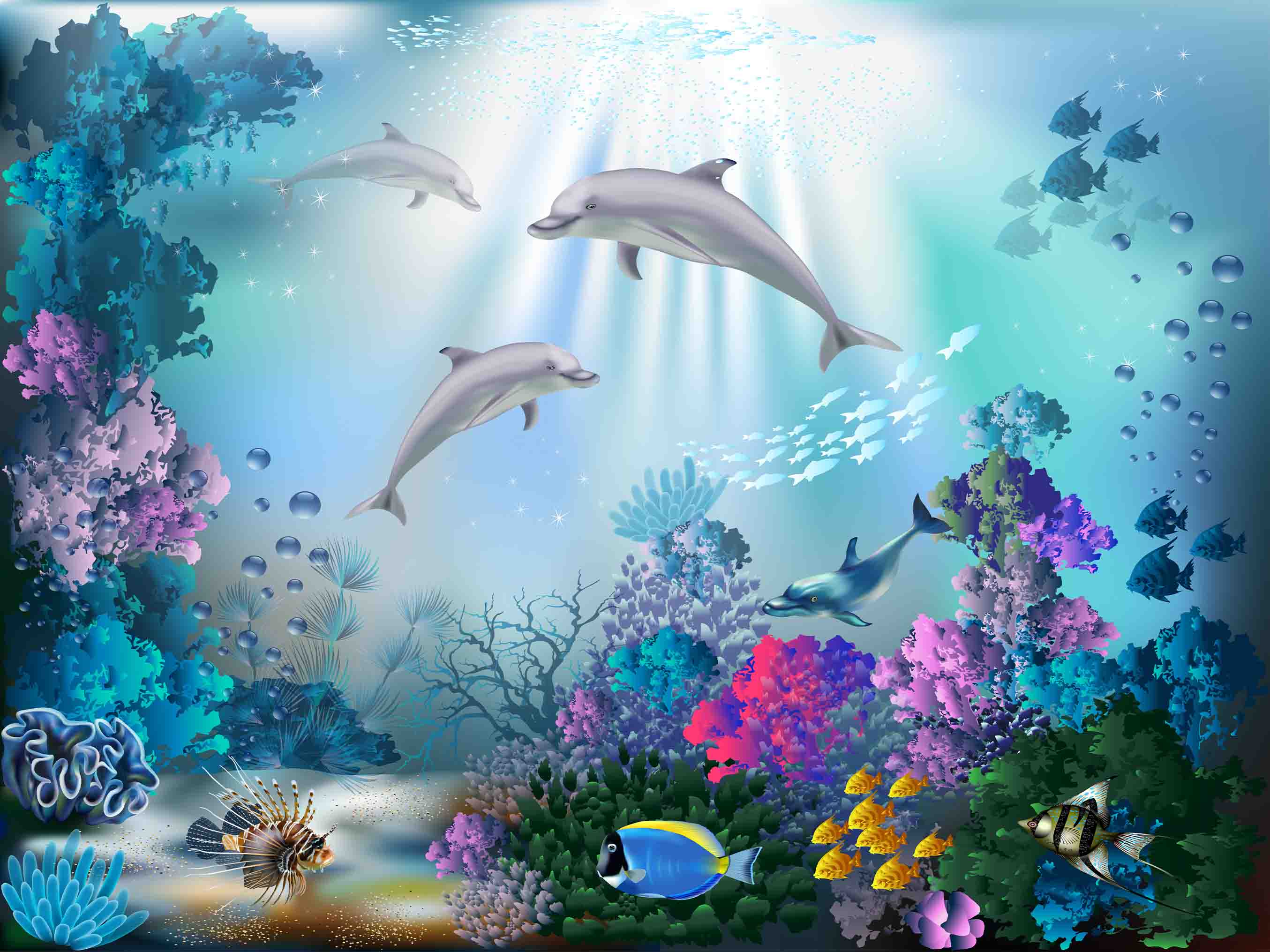 3D Animal Sea Fish Coral Dolphin Wall Mural Wallpaper YXL 2490