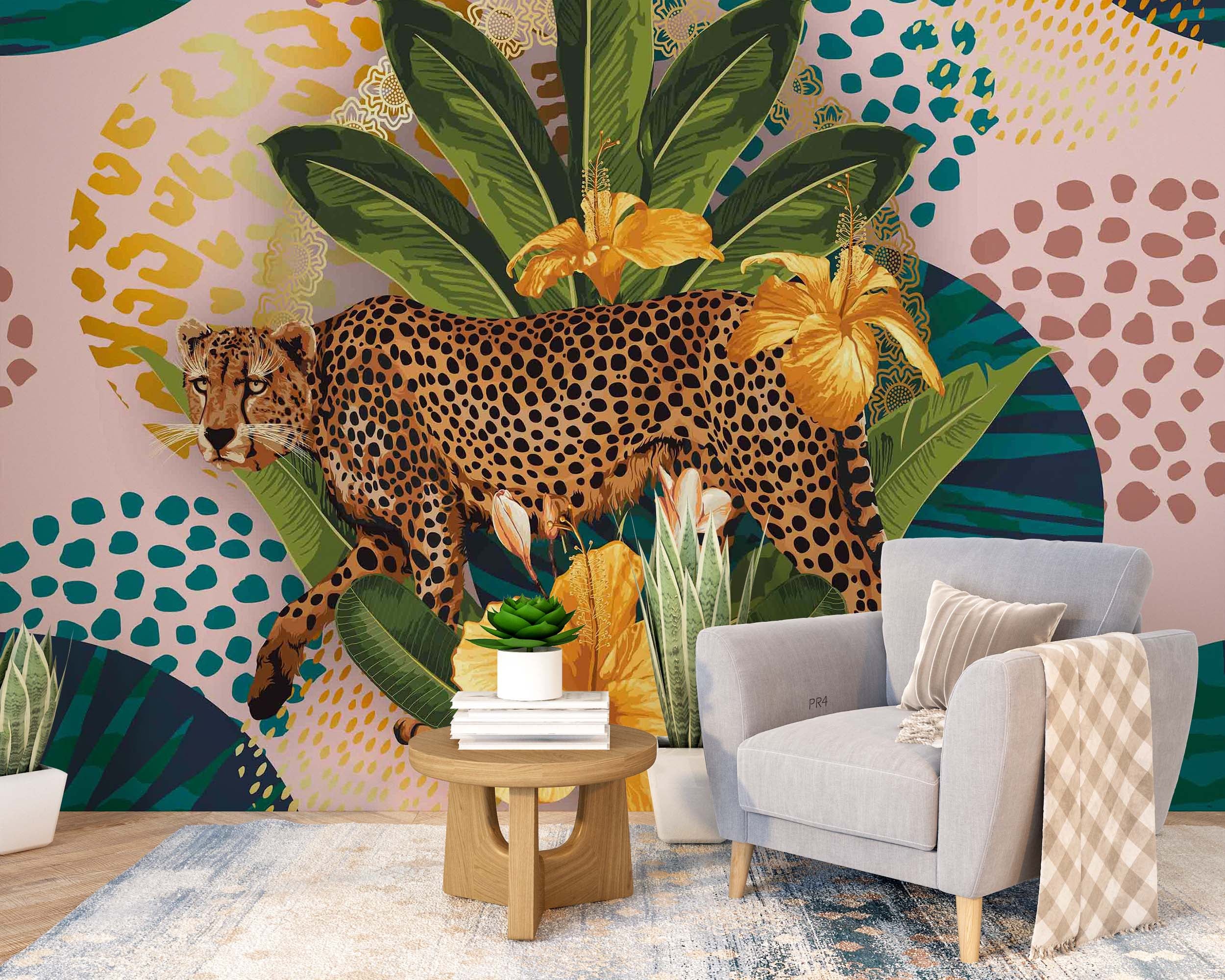 3D Cheetah Leaf Round Wave Point Wall Mural Wallpaper YXL 2742