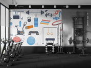 3D Fitness Equipment Dumbbell Fitness Ball Bike Wall Mural Wallpaper YXL 2403