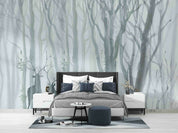 3D Forest Tree Trunk Fog Deer Gray Wall Mural Wallpaper YXL 844