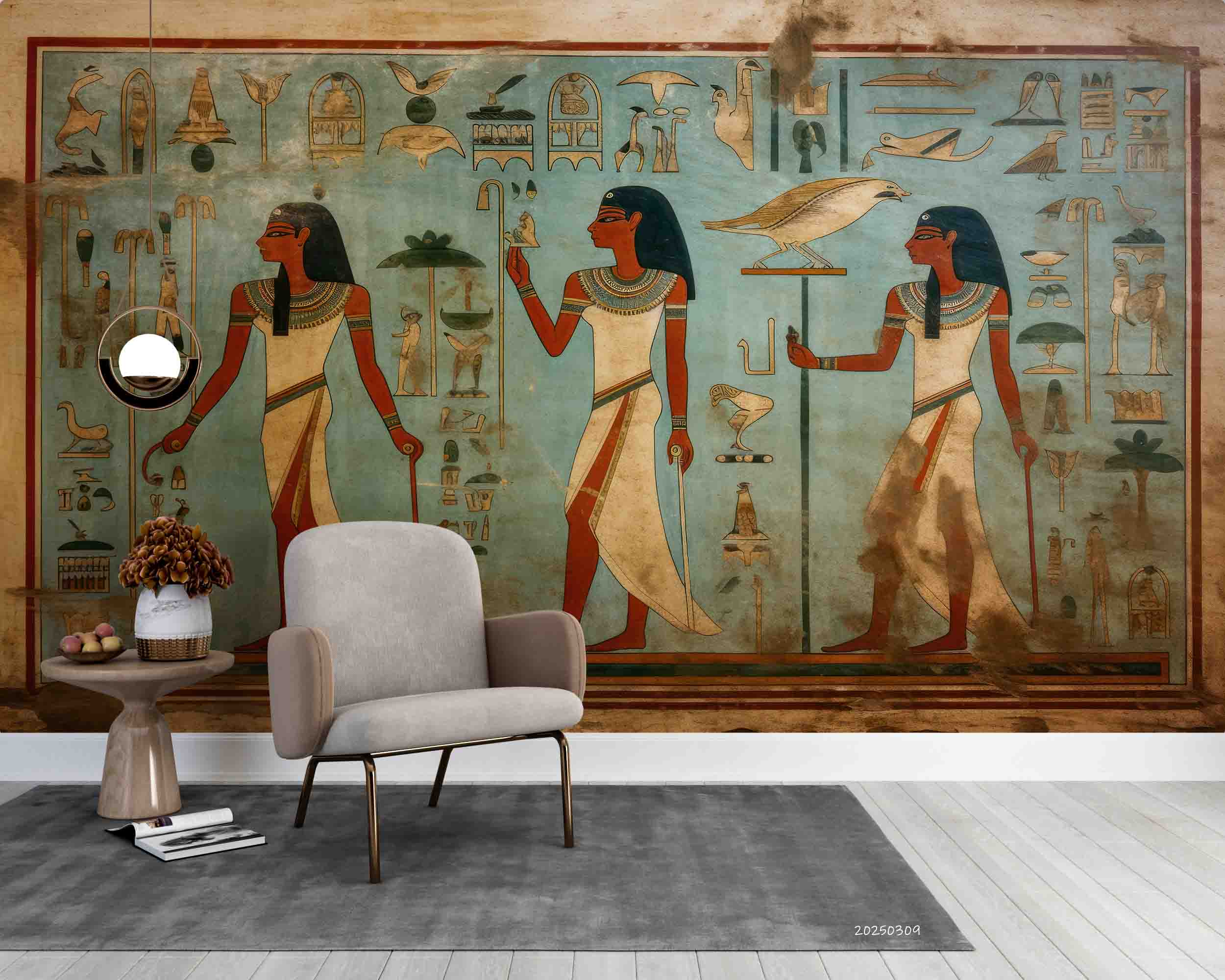 3D Ancient Egypt Gold Eagle Egyptian Hieroglyphics Symbols Painting Wallpaper Wall Mural Wall Decor Wall Art Wall Sticker Remoable Wallpaper LQH