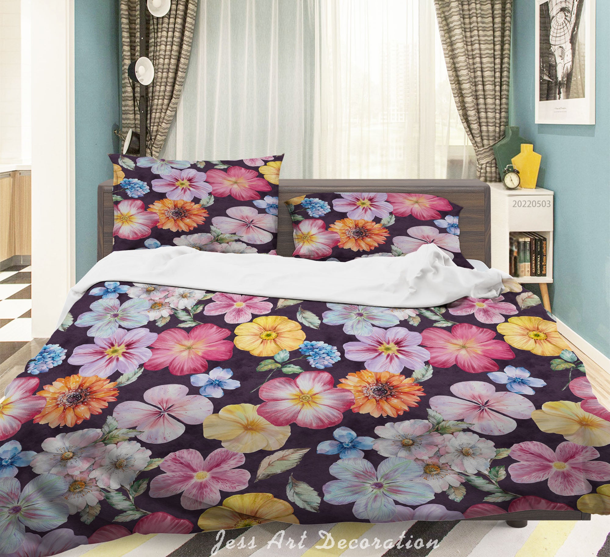 3D Floral Heronsbill Violet Quilt Sea Turtle Cover Set Bedding Set Duvet Cover Pillowcase 513