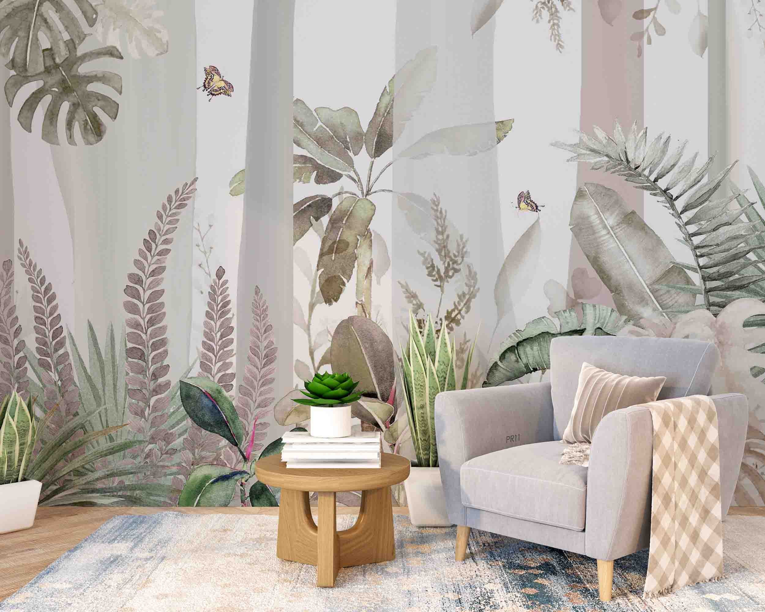 3D Vintage Tropical Plant Leaves Butterfly Wall Mural Wallpaper GD 4829- Jess Art Decoration