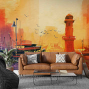 3D Oil Painting Sailing Sea Sea Mew Tower Sunrise Wall Mural Wallpaper YXL 120