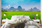 3D Watercolor Mountains Wheat Field Rice Green Wallpaper Wall Mural Wall Decor Wall Art Wall Sticker Remoable Wallpaper