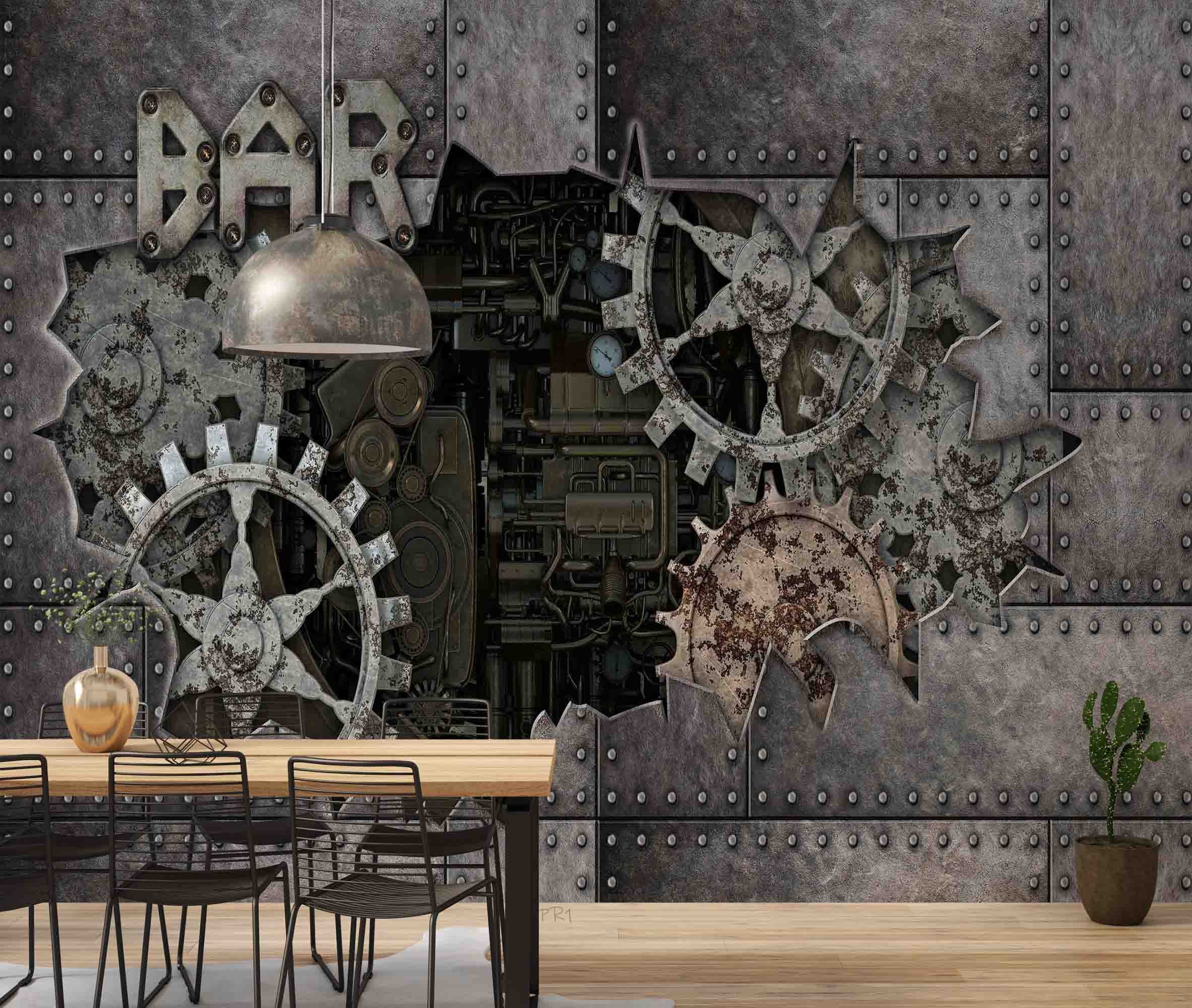 3D Lndustrial Gear Iron Plate Rectangle Wall Mural Wallpaper YXL 2701