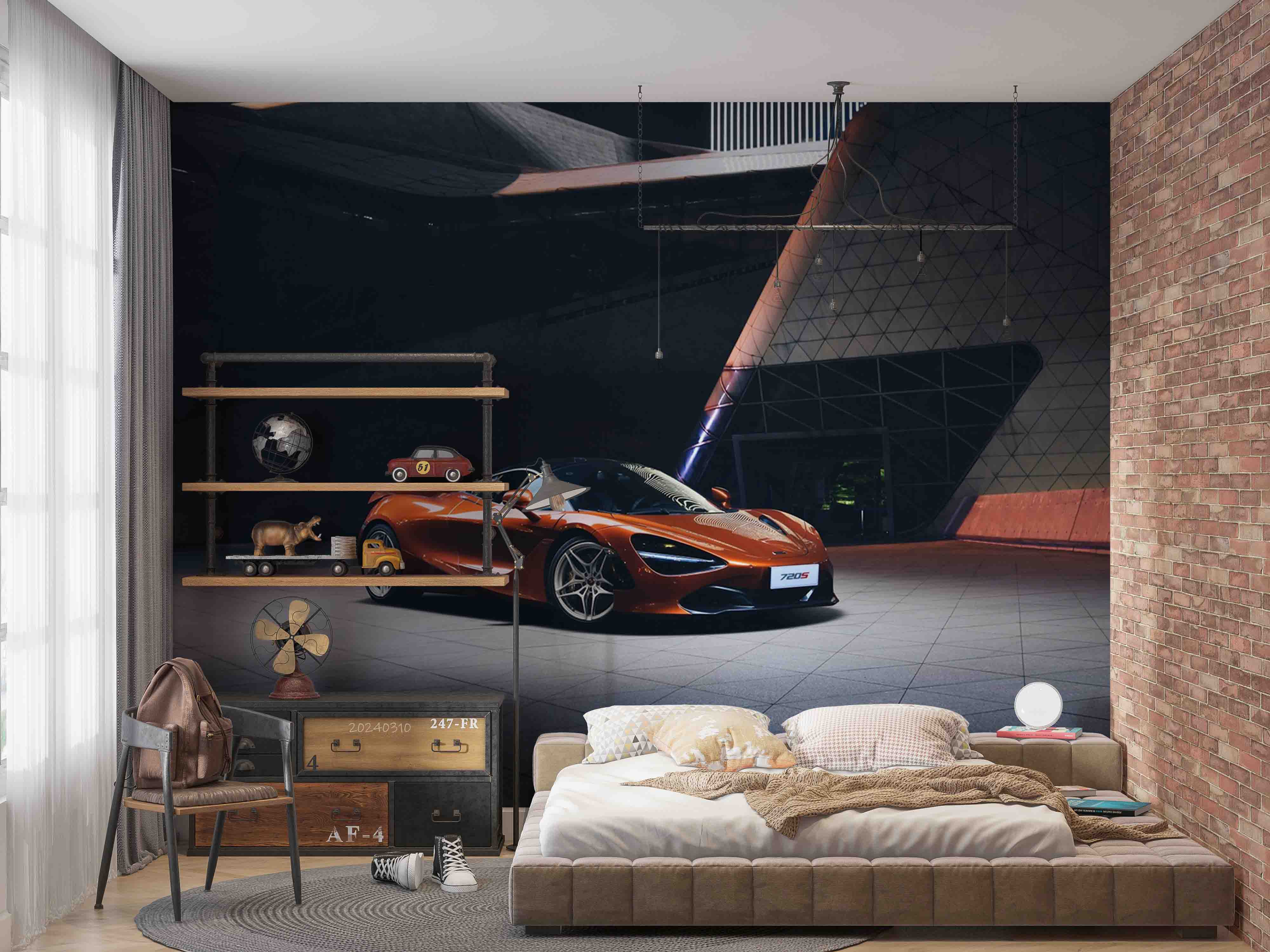 3D Orange Sports Car Wallpaper Wall Mural Wall Decor Wall Art Wall Sticker Remoable Wallpaper