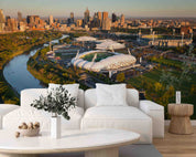 3D City Architecture Stadium Tree Sea Bridge Wall Mural Wallpaper YXL 427