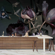 3D Peony Tulip Bouquet Dark Background Wall Mural Wallpaper GD 5626- Jess Art Decoration