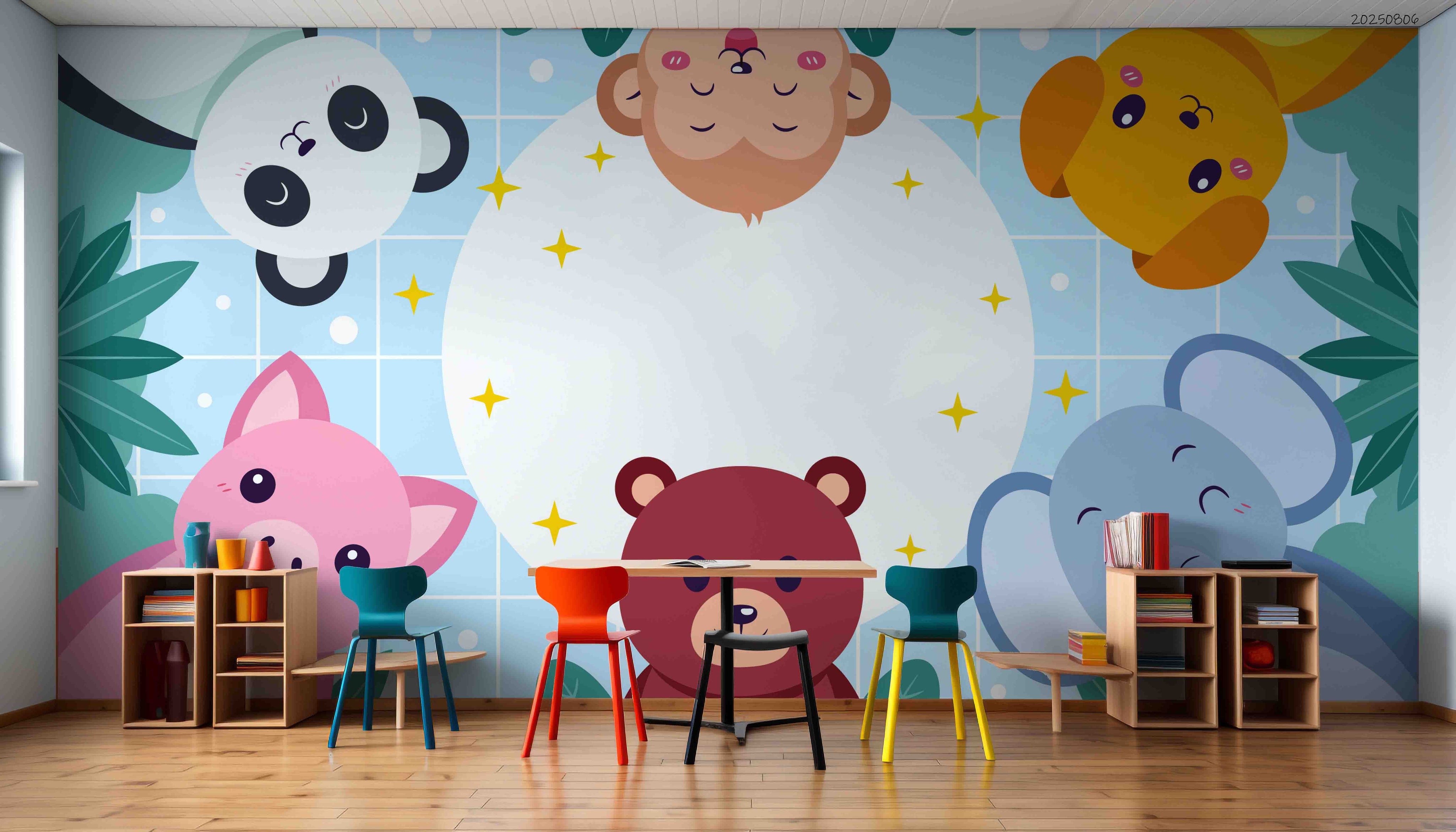 3D Childcare Nursery School Cartoon Animals Kids Wall Mural Wallpaper JN 17