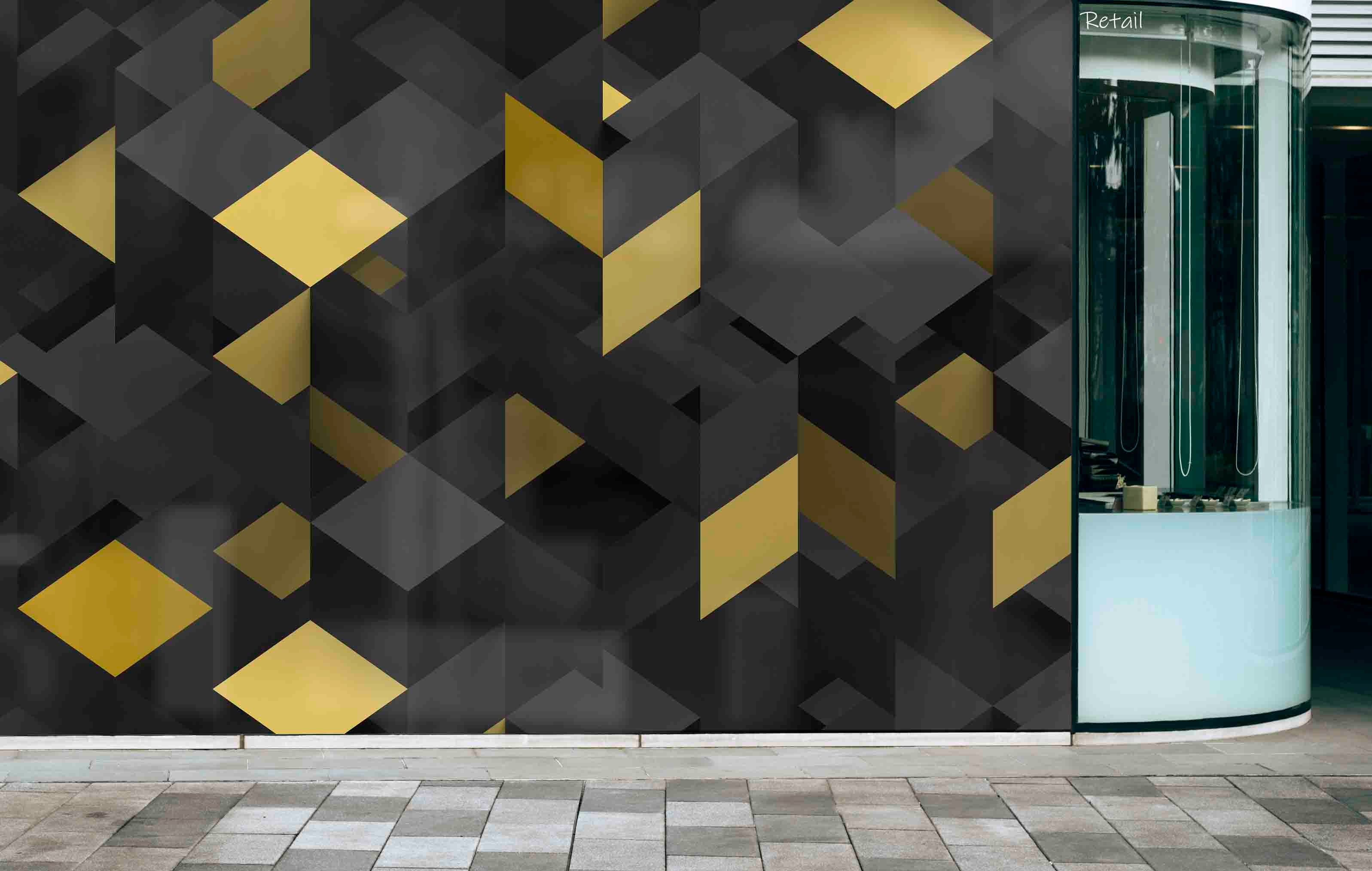 3D Retail Shop Store Market Trade Geometric Gold Black Wall Mural Wallpaper 9