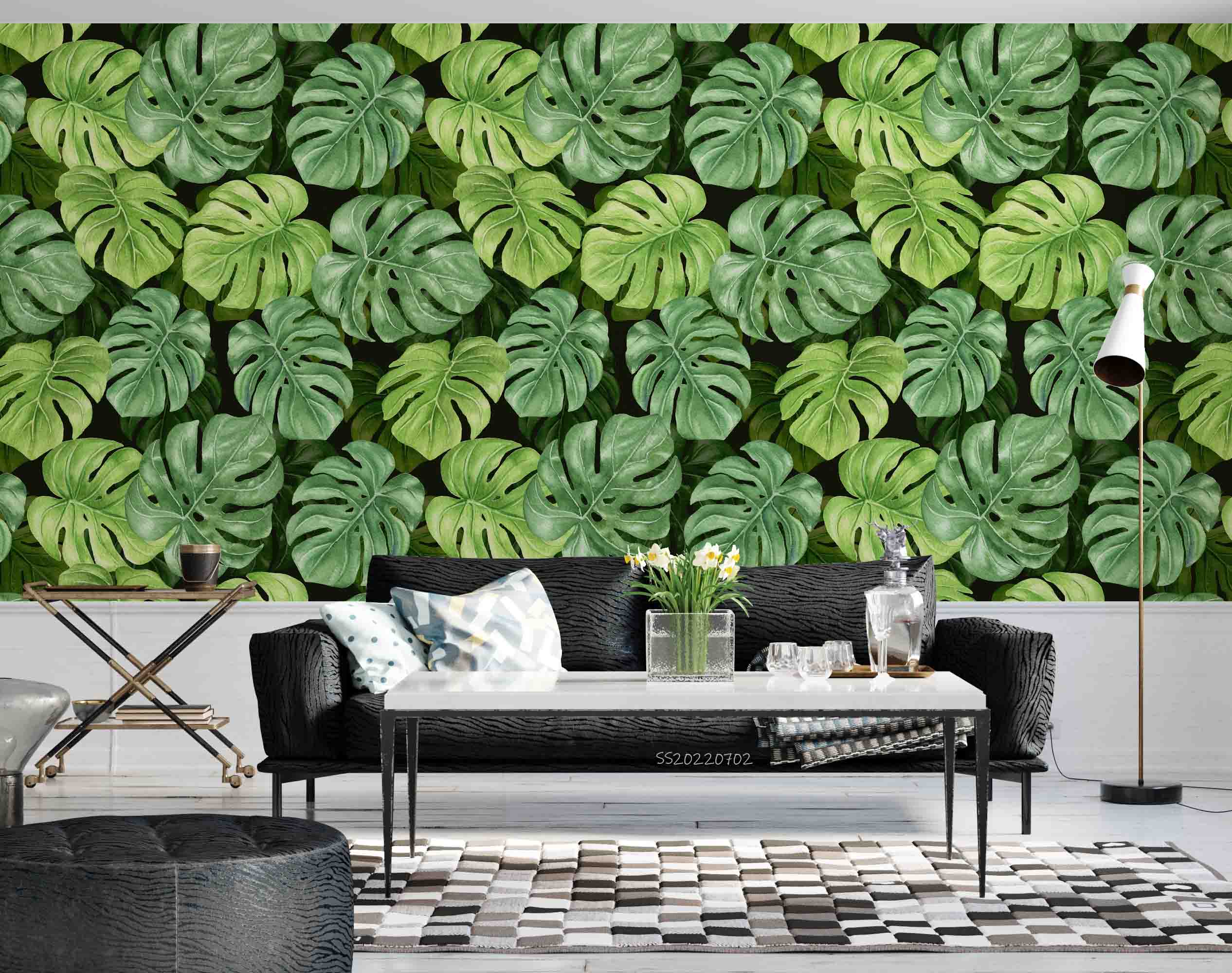 3D Tropical Green Monstera Leaf Pattern Wall Mural Wallpaper GD 5150- Jess Art Decoration