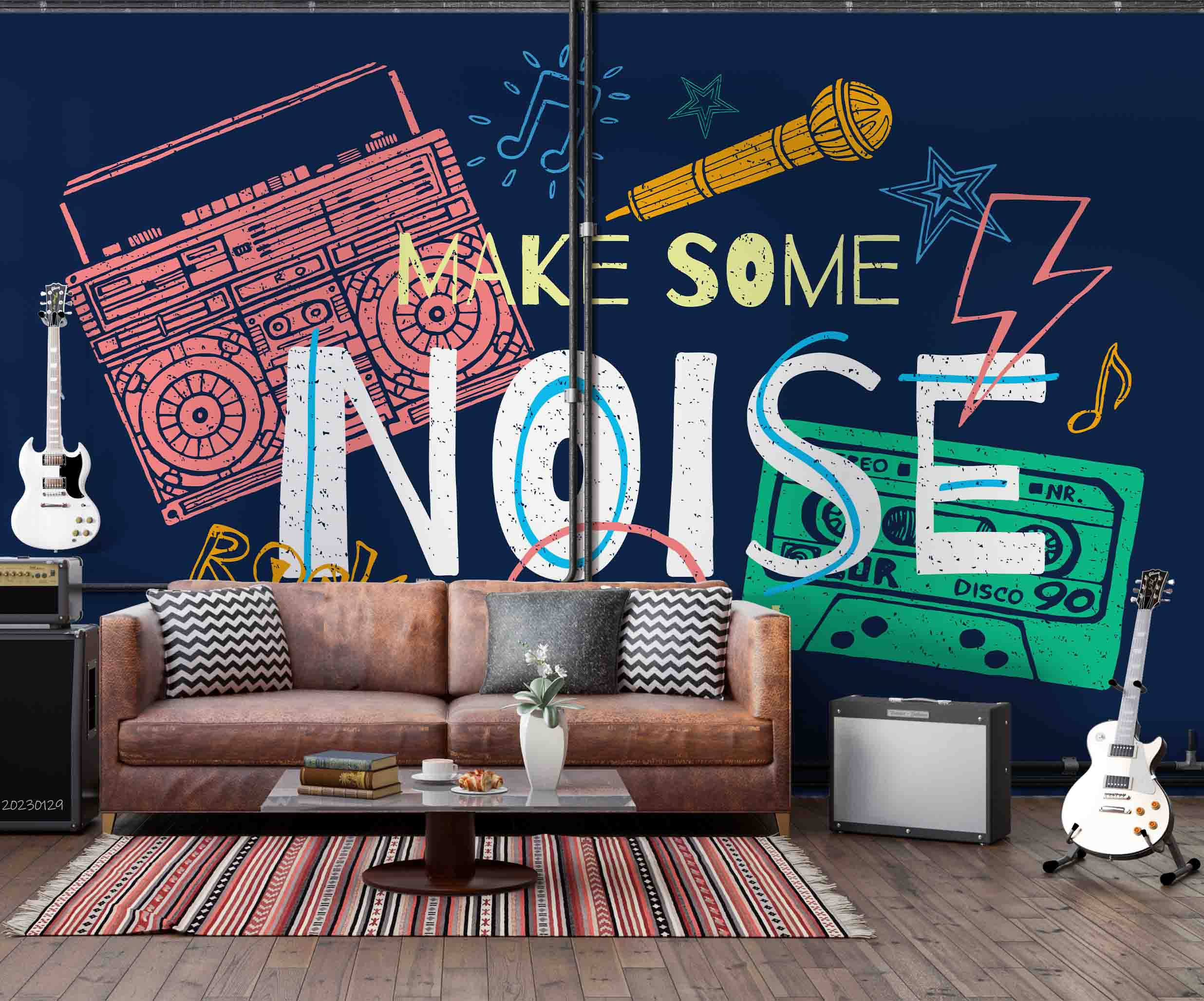 3D Pattern Letter Radio Tape Mike Yellow Pink Green Wall Mural Wallpaper YXL 22- Jess Art Decoration