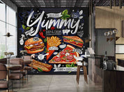 3D Restaurant Snack Bar Diner Fast Food Hamburger Chips Pizza Wall Mural Wallpaper 8