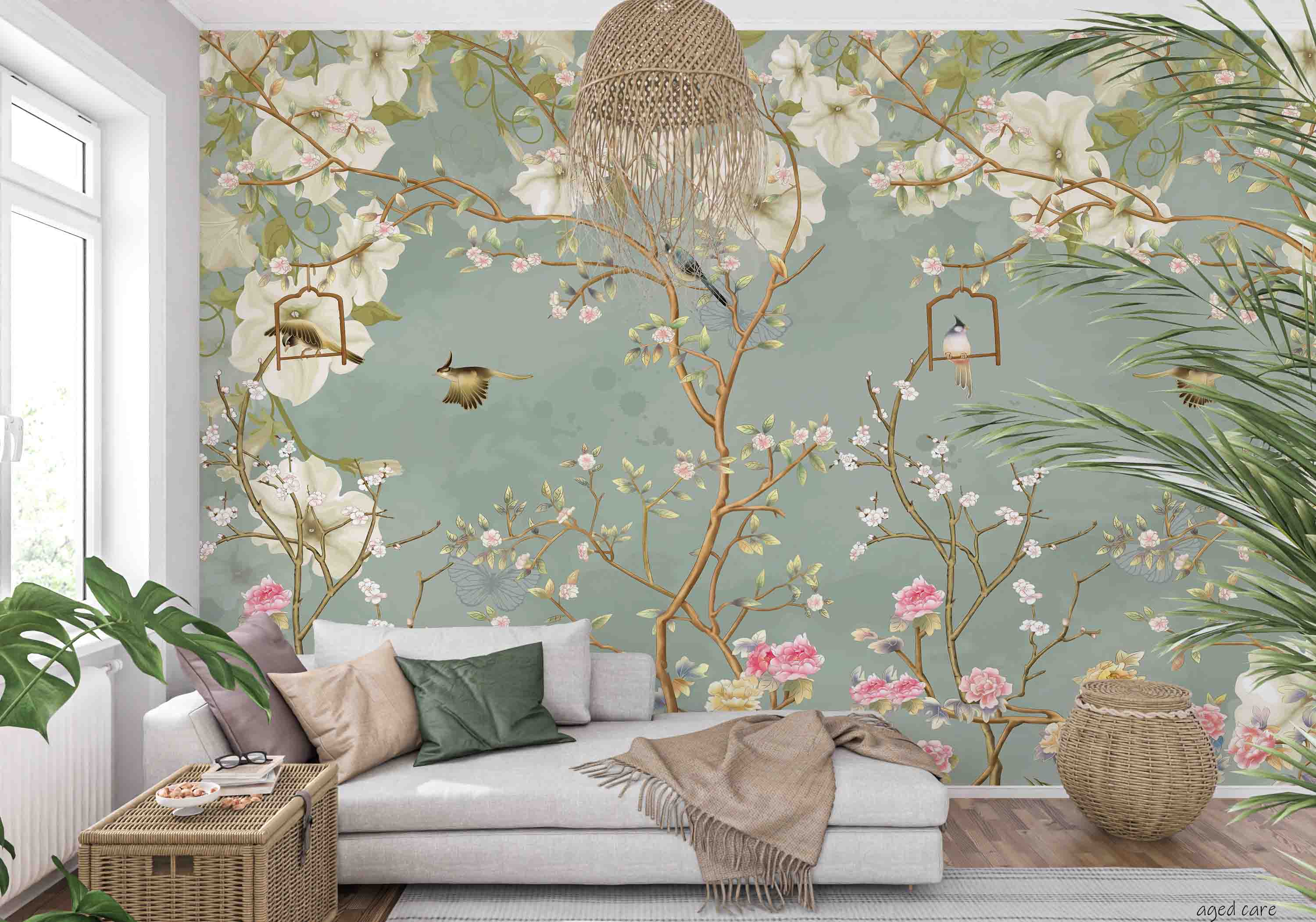 3D Aged Care Retirement Home Gerocomium Rest Home Floral Bird Vintage Wall Mural Wallpaper 8