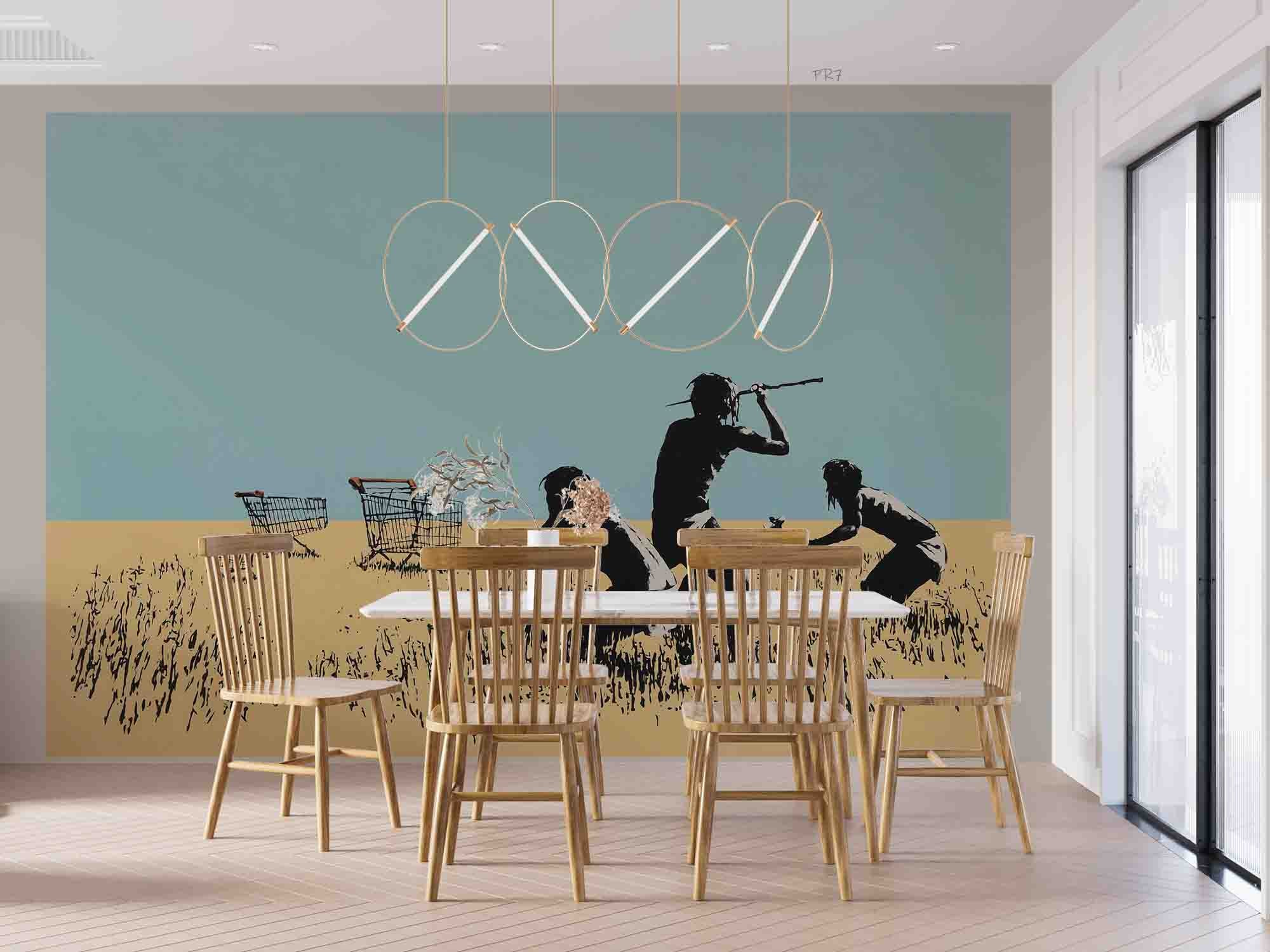 3D Museum Figure Silhouette minimal museum figure silhouette wall mural wallpaper for office - view 4