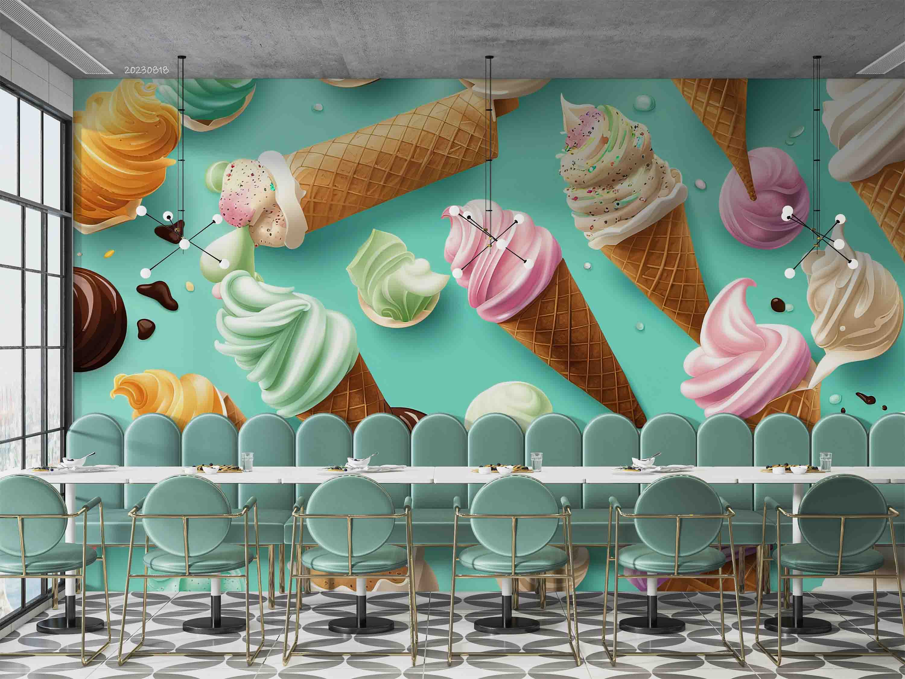 3D Ice Cream Chocolate Spread Blue Wall Mural Wallpaper YXL 2334