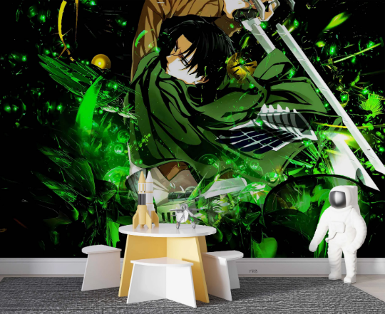 3D Cartoon Person Sword Green Wall Mural Wallpaper YXL 1194