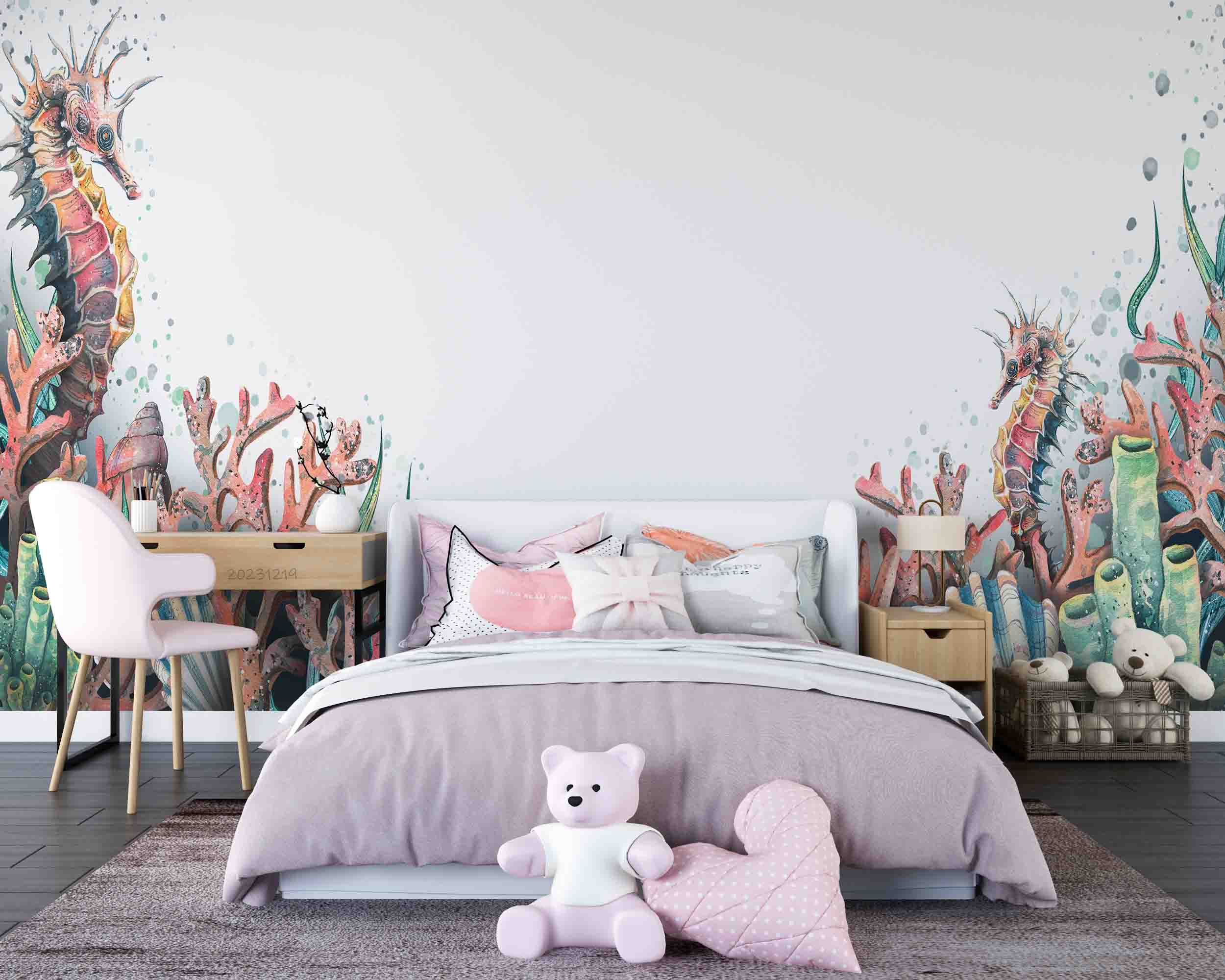 3D Animal Sea Horse Conch Dot Sea Wall Mural Wallpaper YXL 58