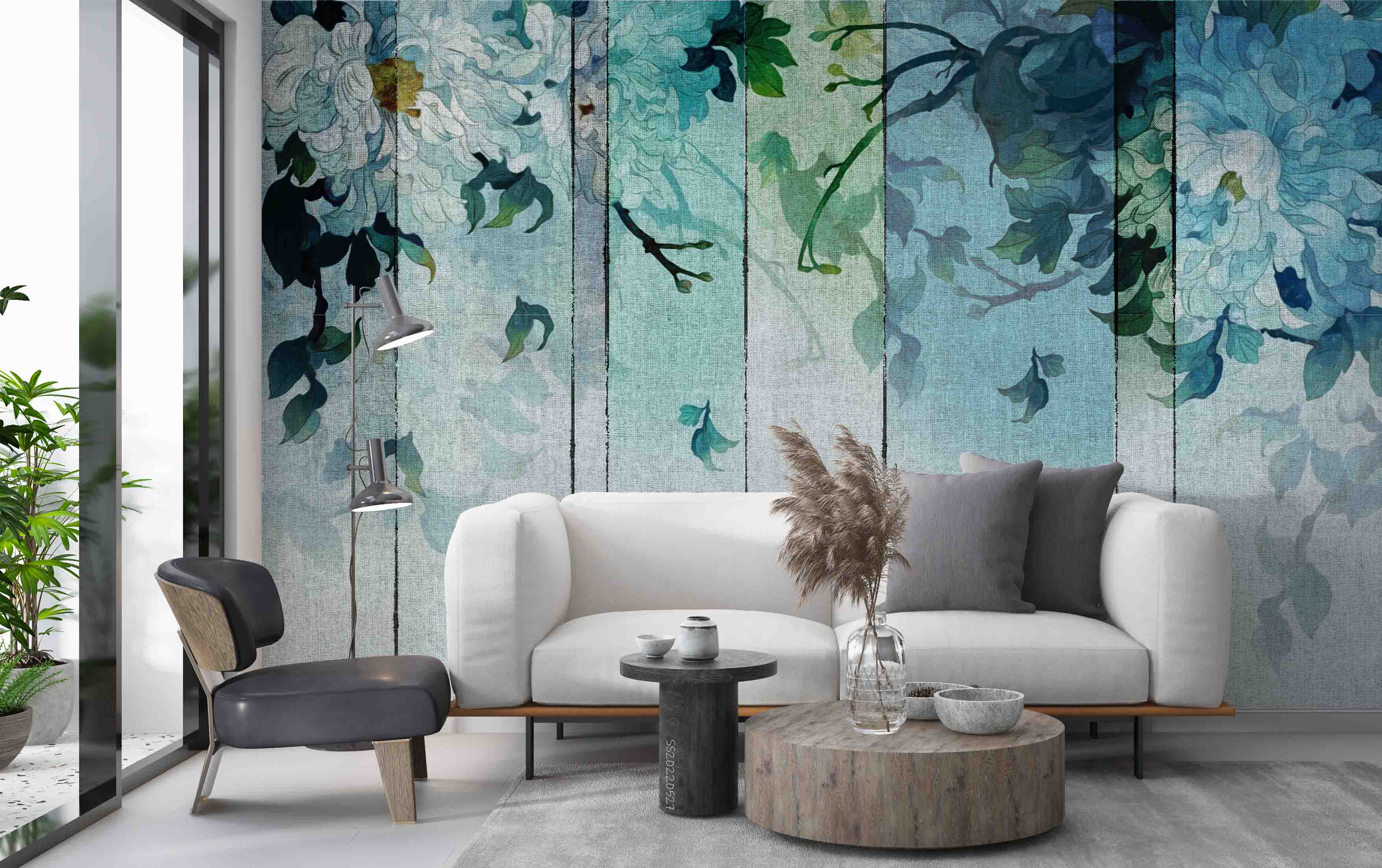 3D Watercolor Gray Green Peonies Fabric Background Wall Mural Wallpaper GD 4204- Jess Art Decoration