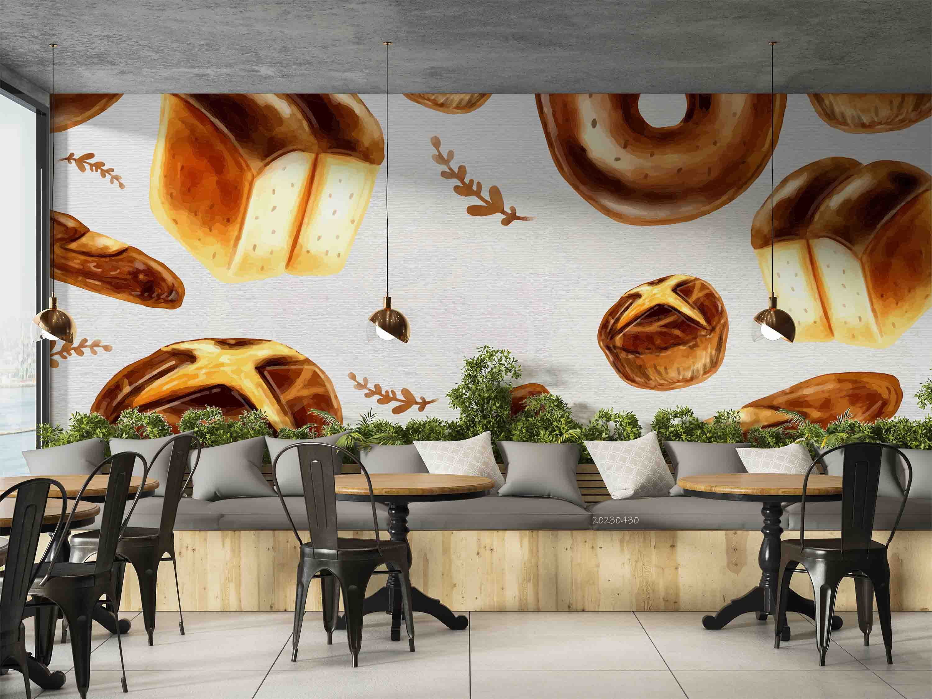 3D Watercolor Bakery Background Wall Mural Wallpaper GD 5218- Jess Art Decoration