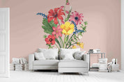 3D Red Daisy Bouquet Pink Background Wall Mural Wallpaper GD 3431- Jess Art Decoration