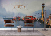 3D Belt Tightening Pulley Sea Sea Mew Bridge Wall Mural Wallpaper YXL 105