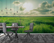 3D Tree Grassland Cloud Sunlight Sky Wall Mural Wallpaper YXL 3071