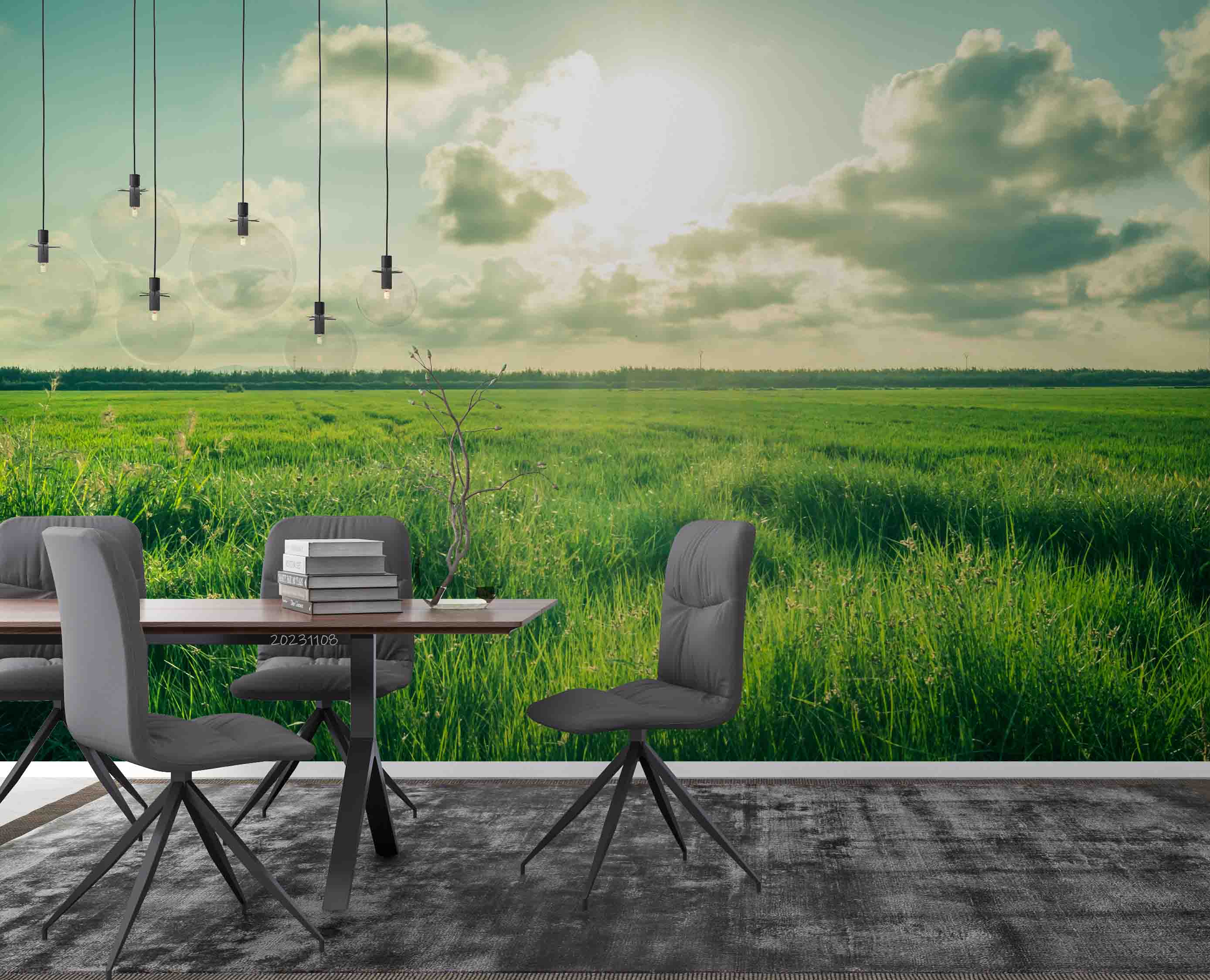 3D Tree Grassland Cloud Sunlight Sky Wall Mural Wallpaper YXL 3071