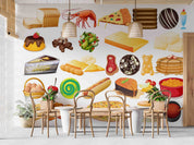 3D Pizza Cake Bread Cheese Chicken Nugget Wall Mural Wallpaper YXL 303
