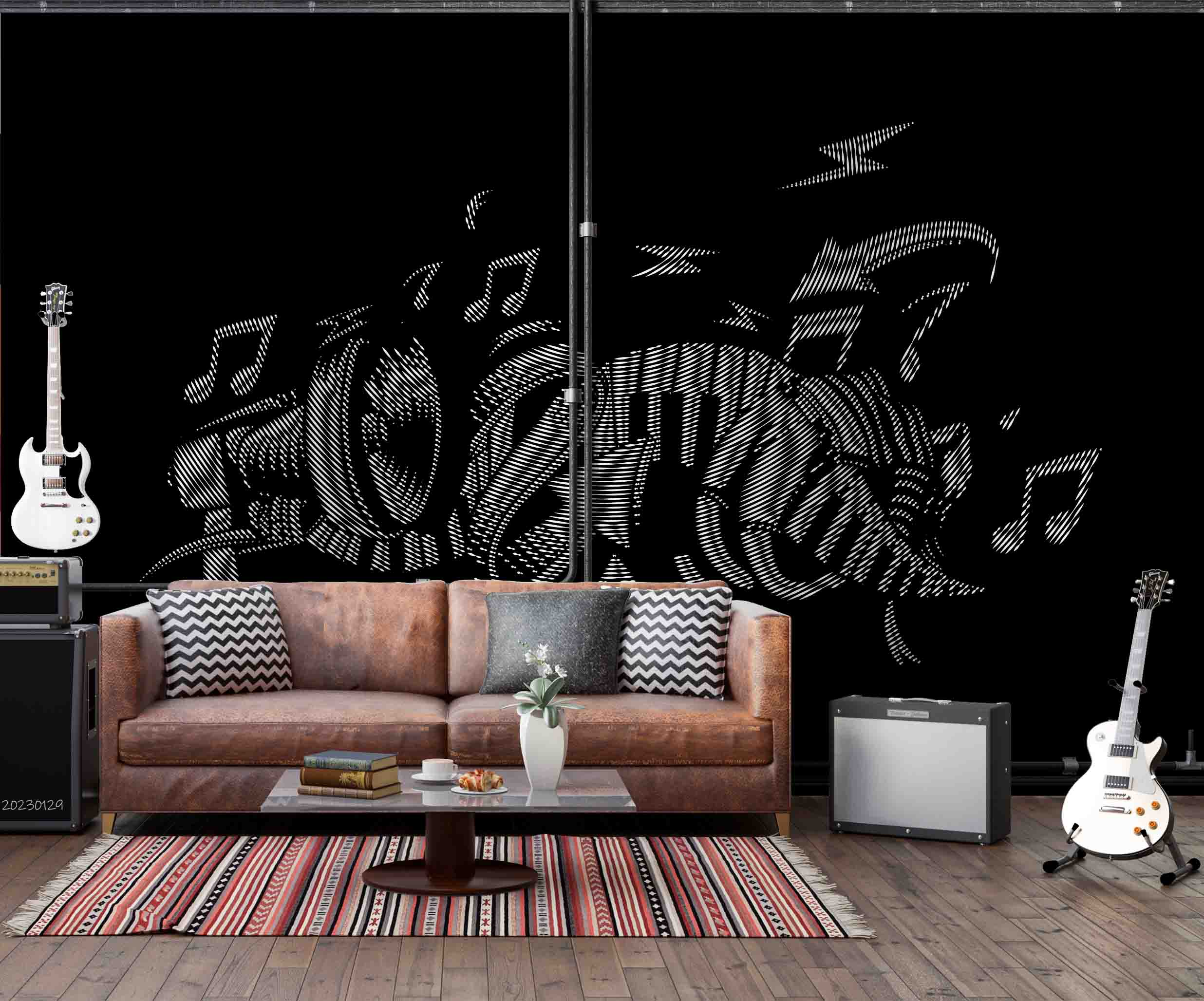 3D Abstract Grey Note Organ Trumpet Wall Mural Wallpaper YXL 07- Jess Art Decoration