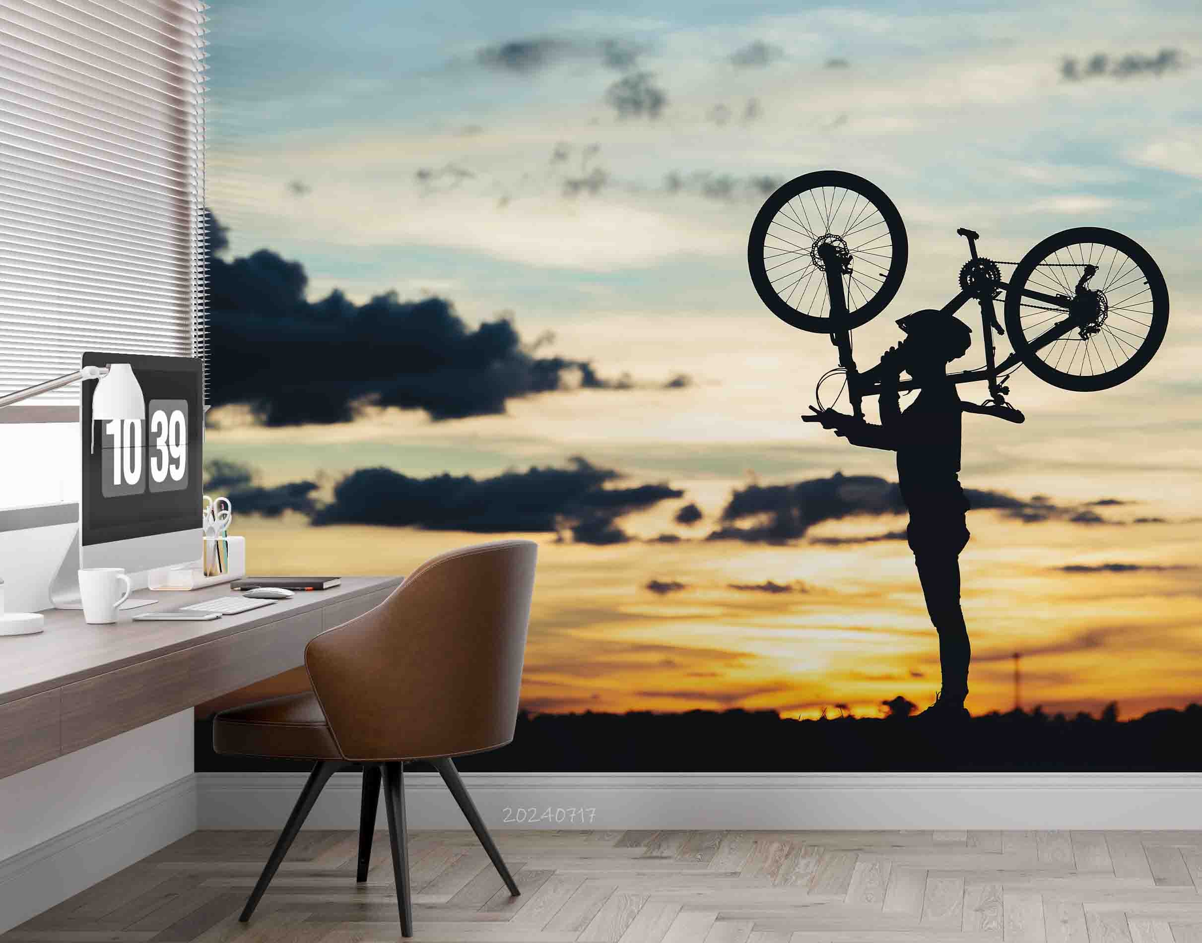 3D Tree Sea Cycling Mountain Cloud Sky Wall Mural Wallpaper YXL 55