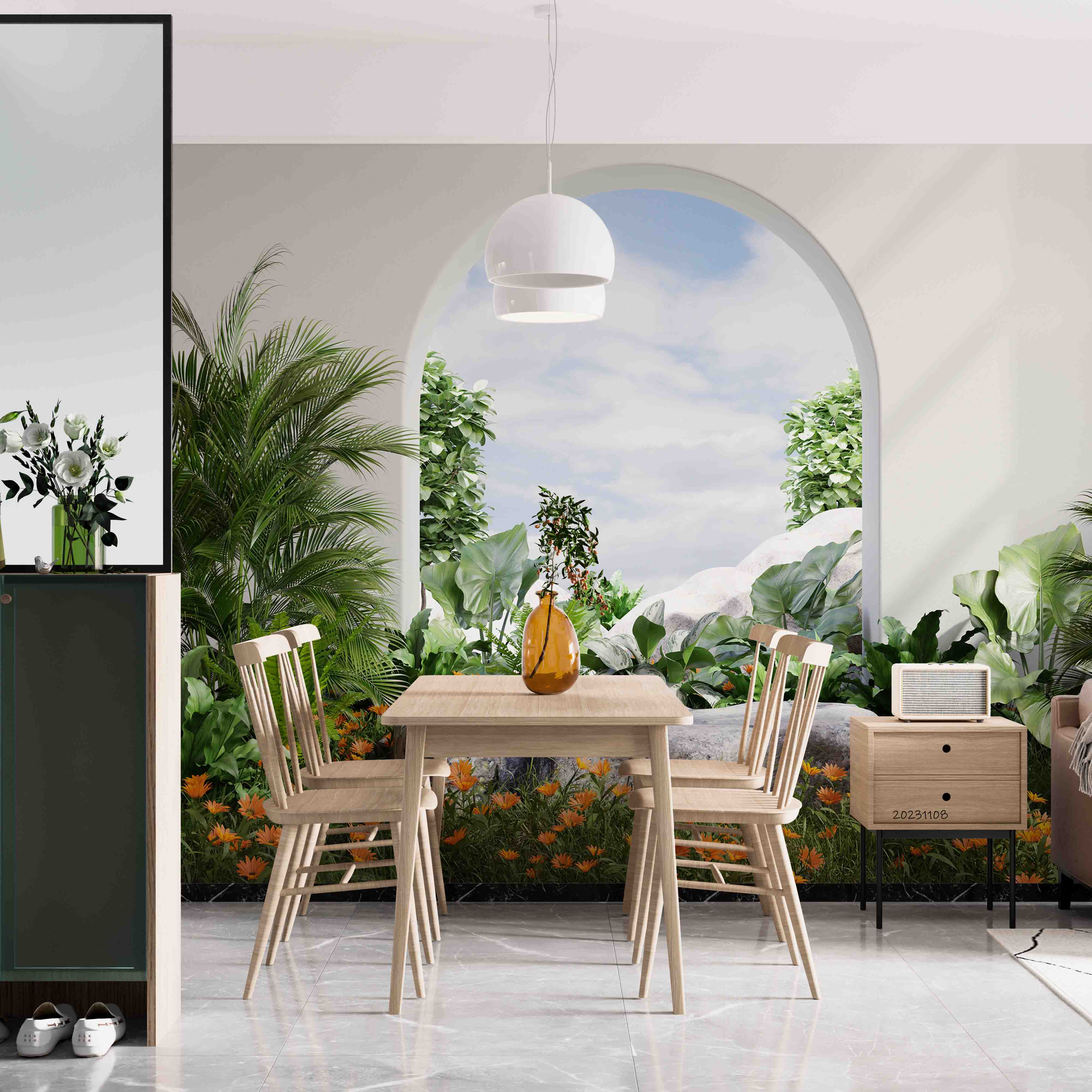 3D Tree Floral Leaf Stone Door Cloud Sky Wall Mural Wallpaper YXL 3072
