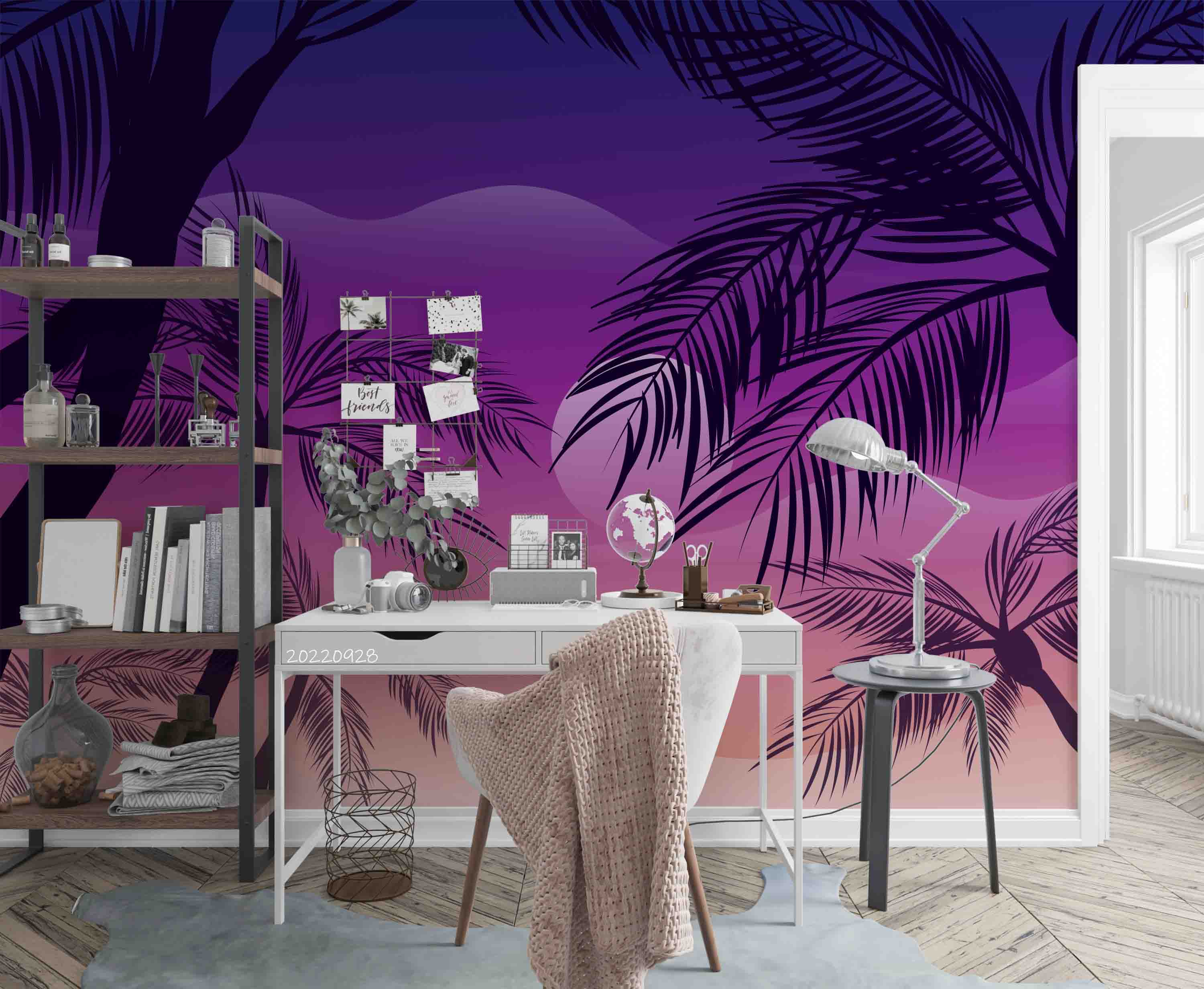3D Summer Tropical Coconut Tree Purple Background Wall Mural Wallpaper GD 3380- Jess Art Decoration