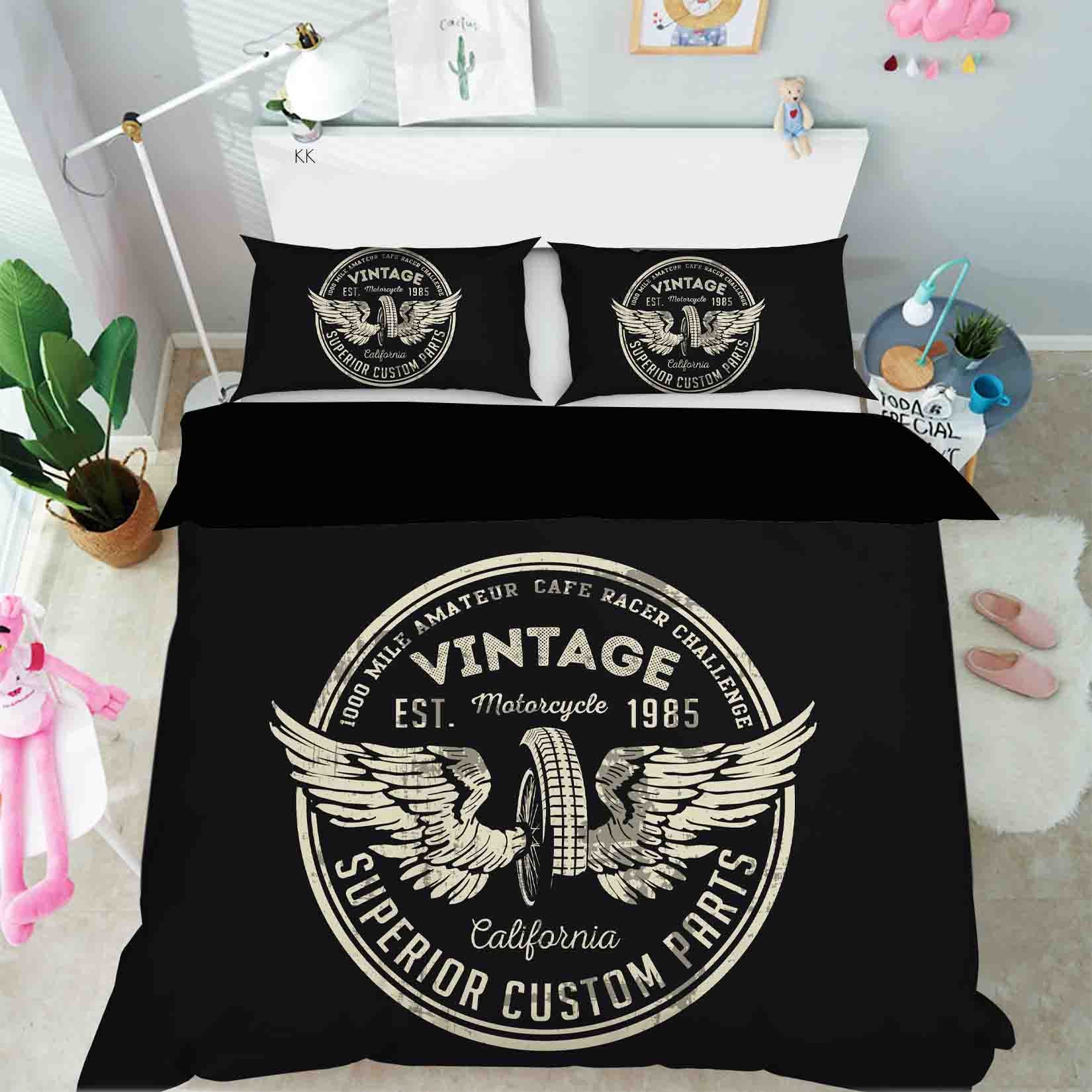 3D Tyre Wing Letter Round Black Quilt Cover Set Bedding Set Duvet Cover Pillowcase 378