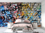 3D Graffiti Brick Letter Black Blue Wall Mural Wallpaper YXL 22- Jess Art Decoration